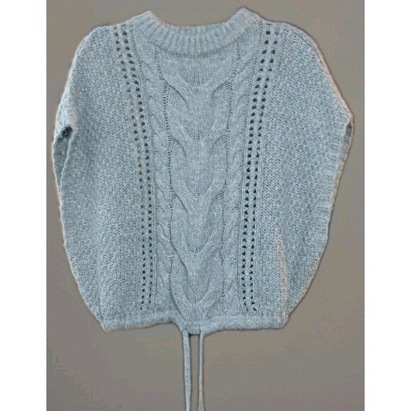 Vintage Style Gray Cable Knit Sweater Cinch Hem Cropped Chunky Knit Preppy Y2K L - Picture 1 of 6